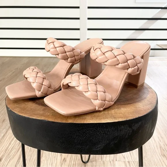 6.5 8 8.5 10 NWT blush tan cream, chunk heal, open toe, faux leather sandals - Picture 9 of 13